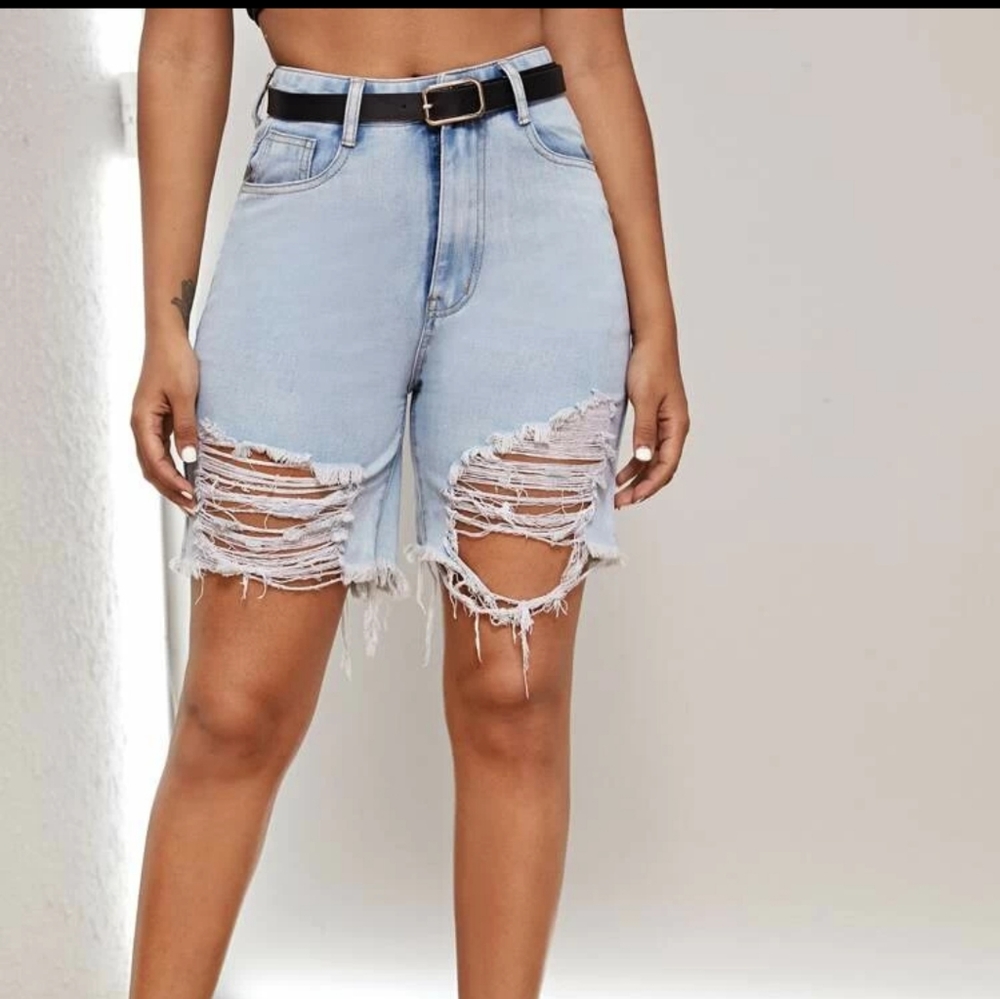 Mid length jean shorts
